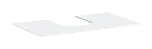 Weißes Möbelstück mit mittigem Ausschnitt, geeignet für Aufsatzwaschtische, aus glattem Material. Produkt von Hansgrohe.